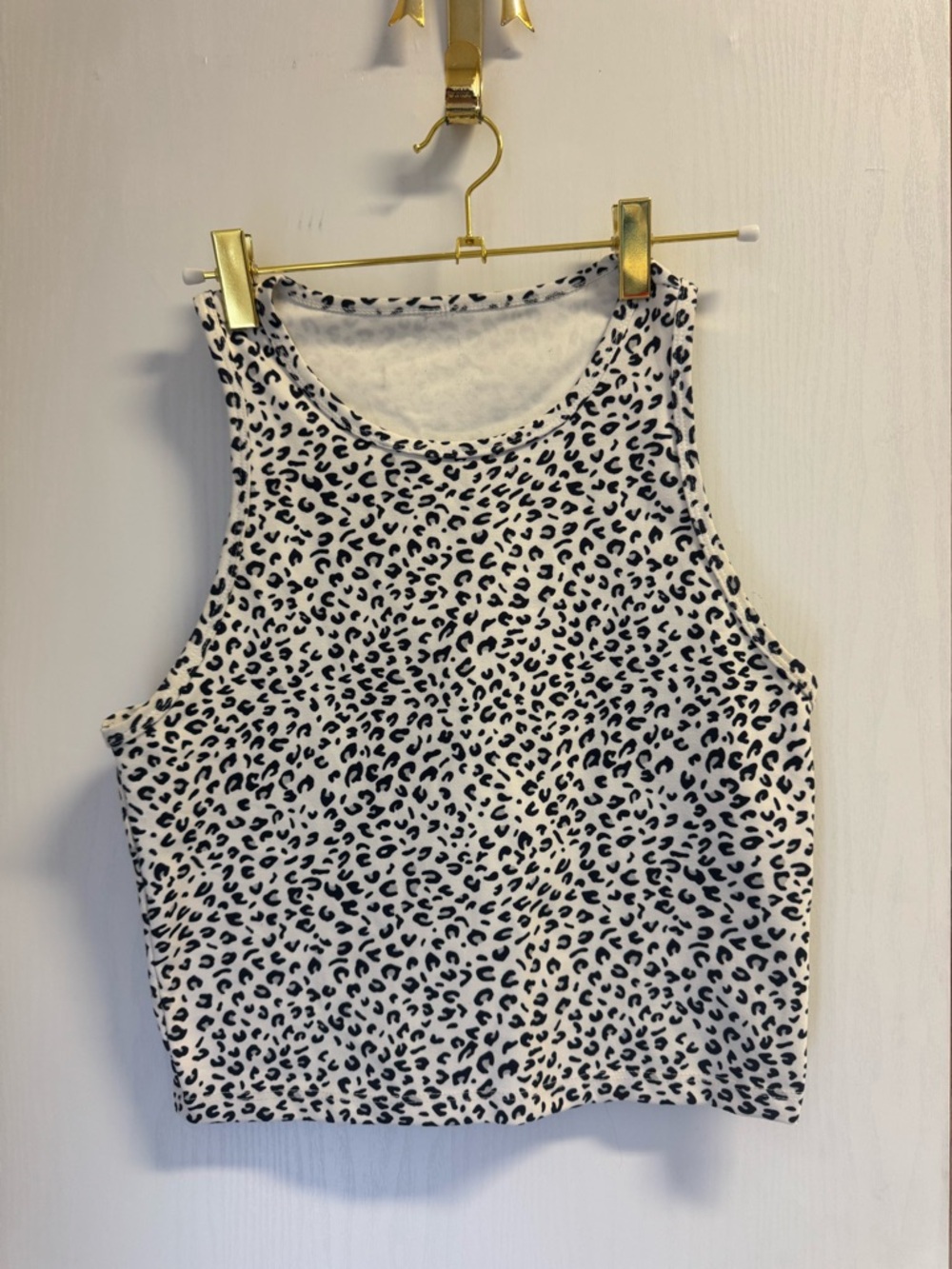 Sleeveless Leopard Print Crop Tank Top - White/Black